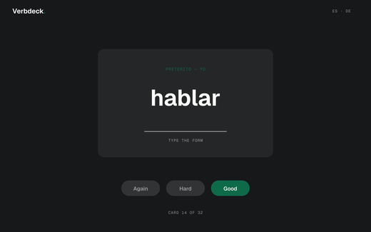 Verbdeck review card asking for the pretérito form of hablar